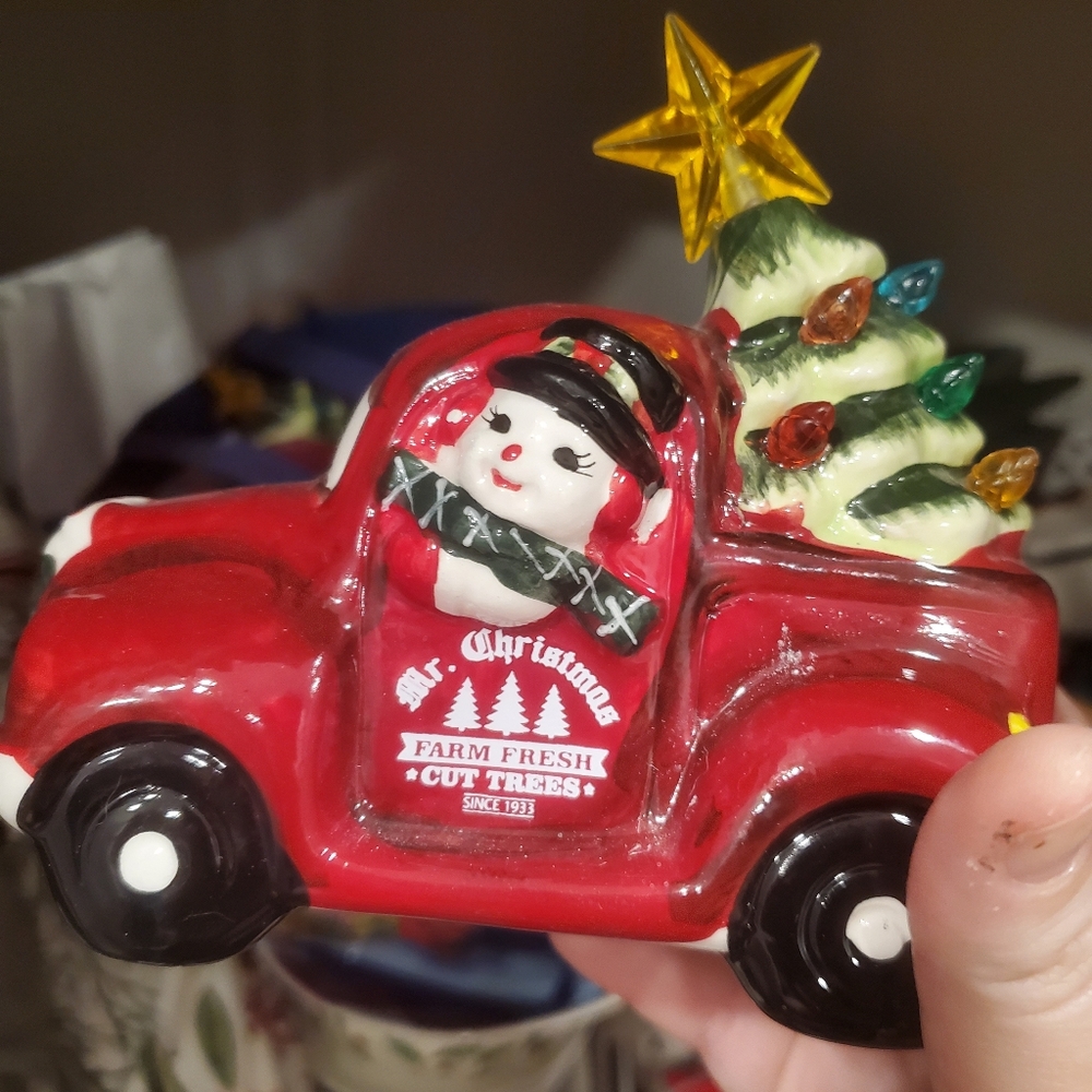 Light Up Red Pickup Truck with Christmas Tree